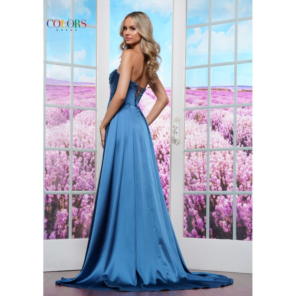 NEW Teal Beaded Satin Strapless Ballgown Size 4 - Picture 3 of 9